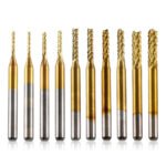 0.8-3.175mm Titanium Coated Carbide Flat End Mill, 3.175 Shank, Two Flute - 10PCS